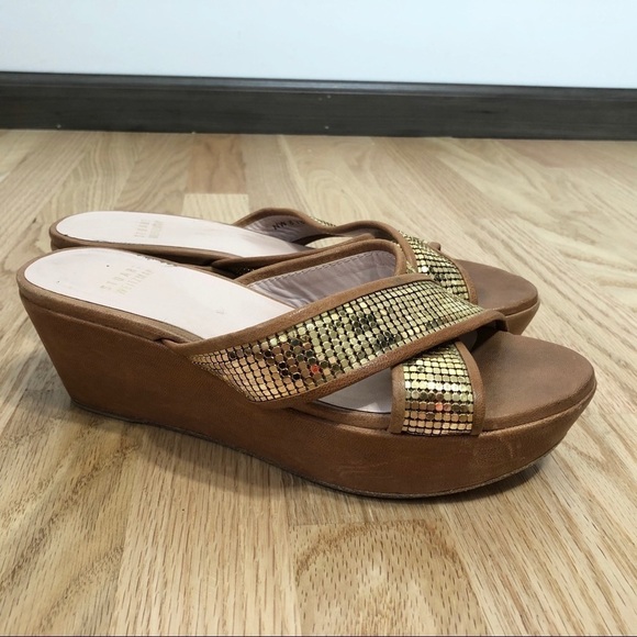 Stuart Weitzman Gold Wrap Platform Sandals Sz 6.5 - Picture 1 of 6